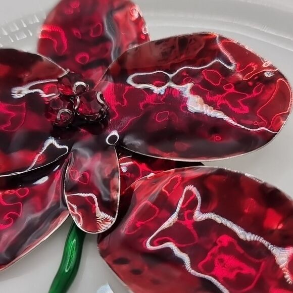 New ZARA Red Enamel Flower statement earrings - Picture 9 of 15